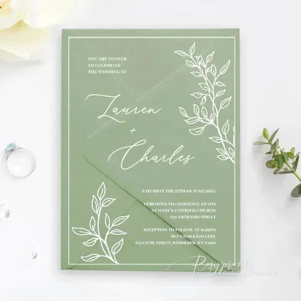 minimal greenery acrylic wedding invitations ROSYA13