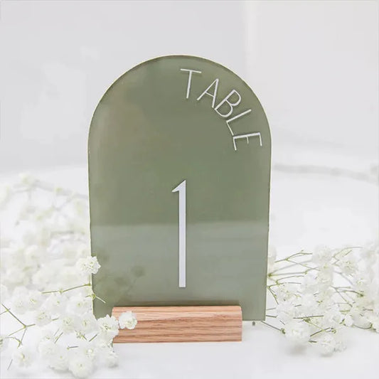 sage green acrylic table numbers with wooden base, 5sets - Rosy Prints