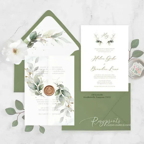 elegant sage green vellum wedding invitations ROSYV07