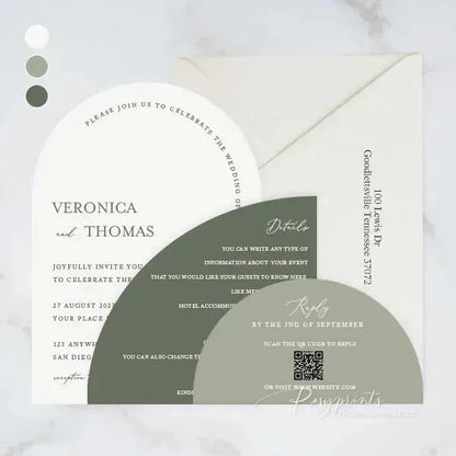 sage green arch stacked wedding invitations RPS07 - Rosy Prints