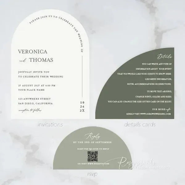 sage green arch stacked wedding invitations RPS07 - Rosy Prints