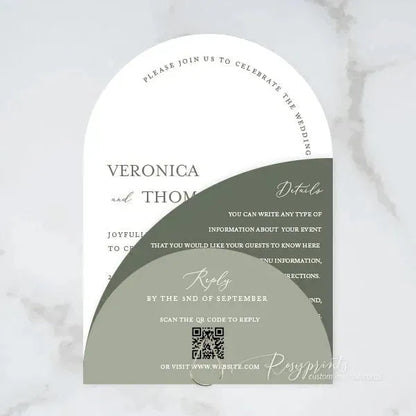 sage green arch stacked wedding invitations RPS07 - Rosy Prints