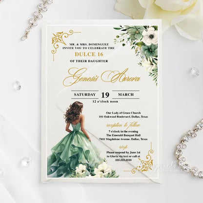 enchanted forest green acrylic sweet 16 party invitations ROSYA86