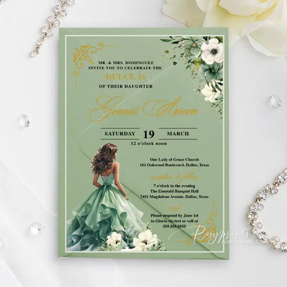 enchanted forest green acrylic sweet 16 party invitations ROSYA86