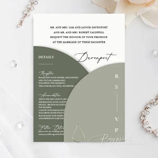 sage green half arched wedding invitations RPS11