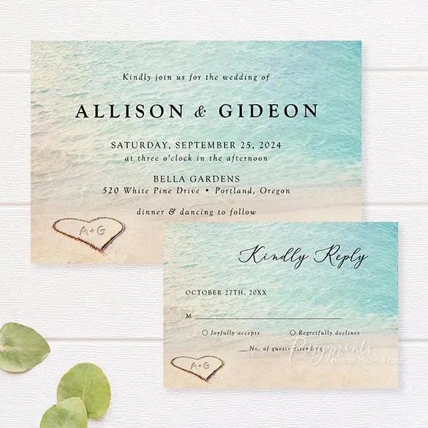 heart sand beach wedding invitations RPFLAT14 - Rosy Prints