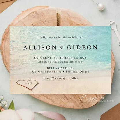 heart sand beach wedding invitations RPFLAT14 - Rosy Prints