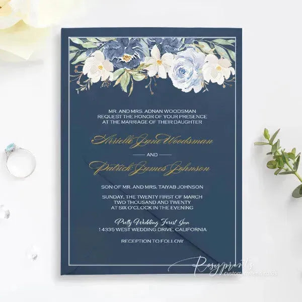 shades of blue floral acrylic wedding invitations ROSYA25