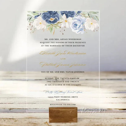 shades of blue floral acrylic wedding invitations ROSYA25