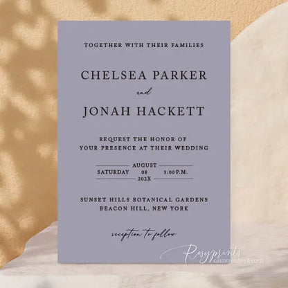 minimalist purple stacked wedding invitations RPS15 - Rosy Prints