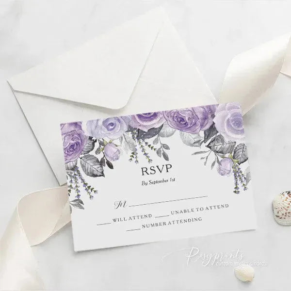 shades of purple floral acrylic wedding invitations ROSYA18