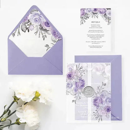 shades of purple floral acrylic wedding invitations ROSYA18