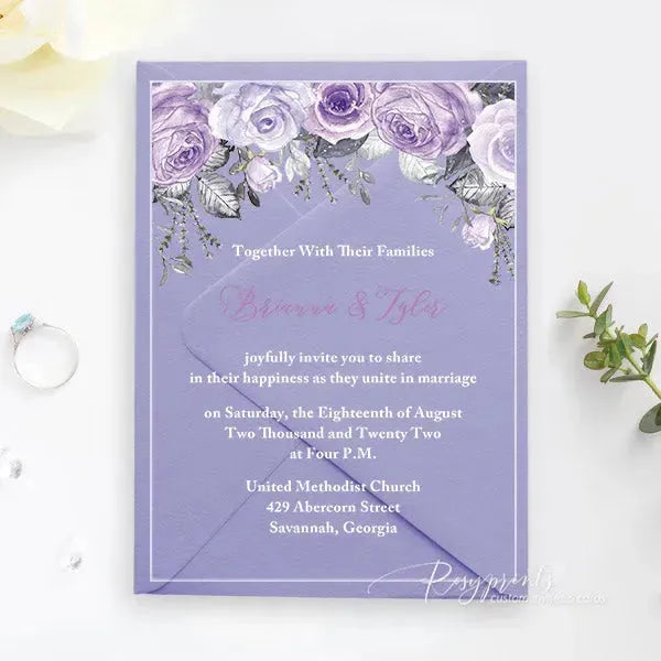 shades of purple floral acrylic wedding invitations ROSYA18