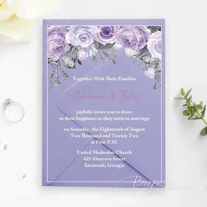 shades of purple floral acrylic wedding invitations ROSYA18