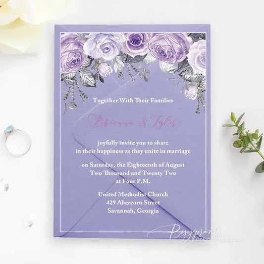 shades of purple floral acrylic wedding invitations ROSYA18 - Rosy Prints