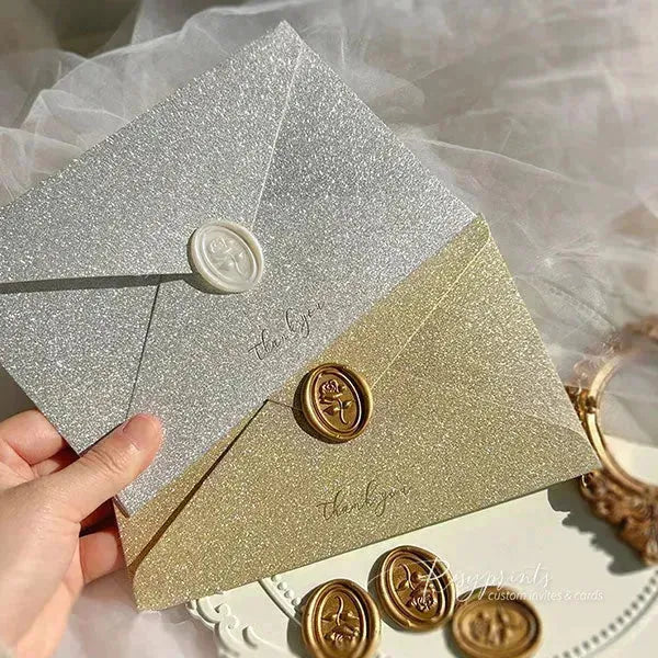 Gold Silver Glitter 5x7 Envelopes, 10pcs, for invitations - Rosy Prints