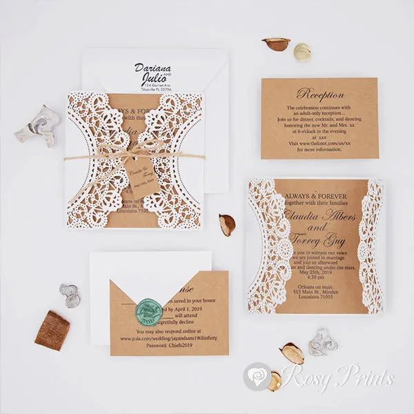 simple earth tone rustic wedding invitations ROSYG17 - Rosy Prints