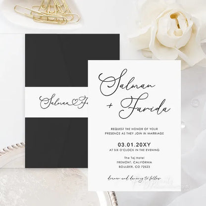 affordable black and white pocket wedding invitations ROSYP07 - Rosy Prints