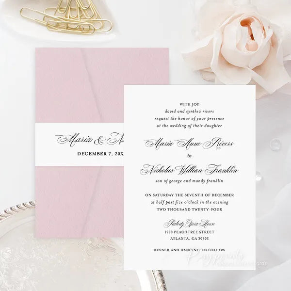 simple pocket stacked wedding invitations ROSYP03 - Rosy Prints