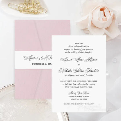 simple pocket stacked wedding invitations ROSYP03 - Rosy Prints