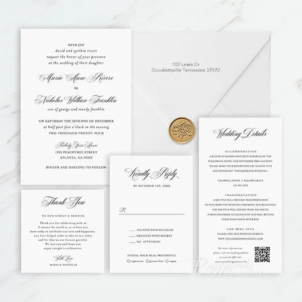 simple pocket stacked wedding invitations ROSYP03 - Rosy Prints