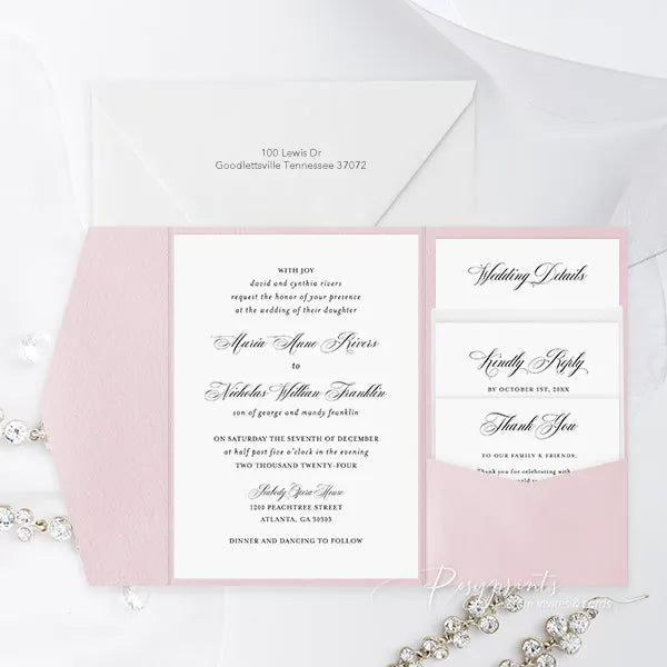 simple pocket stacked wedding invitations ROSYP03 - Rosy Prints