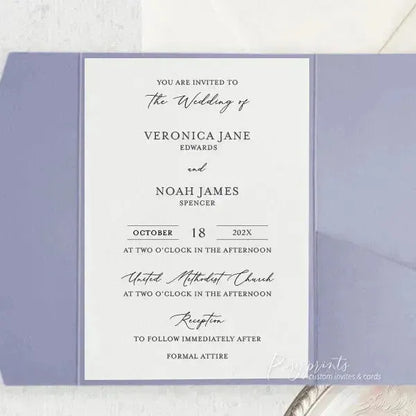 simple elegant purple pocket wedding invitations ROSYP14 - Rosy Prints