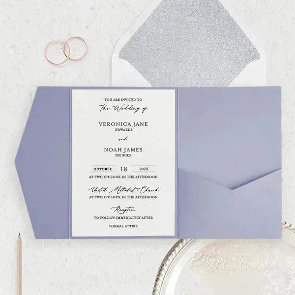 simple elegant purple pocket wedding invitations ROSYP14 - Rosy Prints