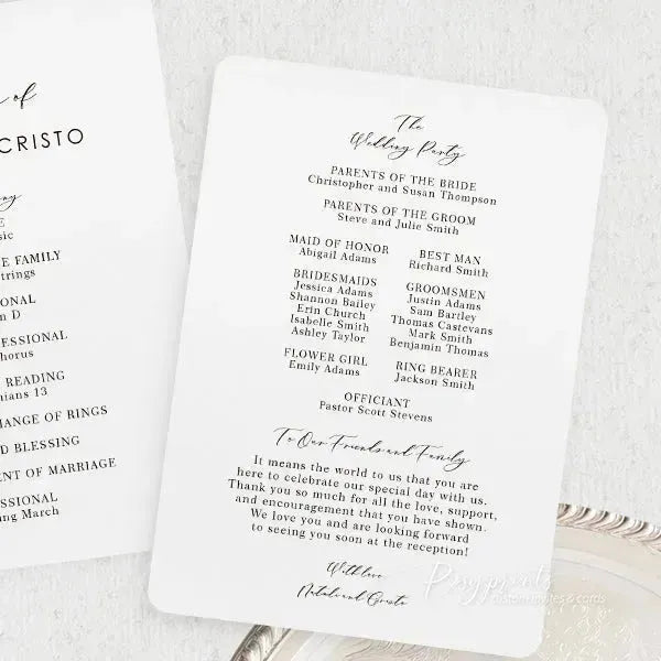 custom shape simple wedding program ROSYWP02 - Rosy Prints