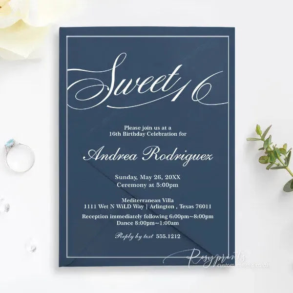 calligraphy purple acrylic sweet 16 invitations ROSYA16