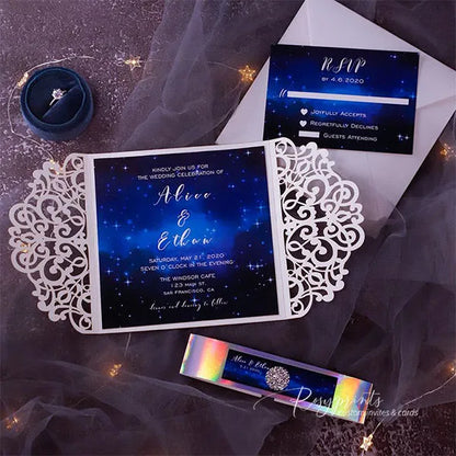 galaxy blue starry night celestial wedding invitations ROSYG19 - Rosy Prints