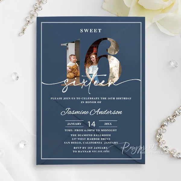 custom acrylic sweet sixteen invitations with photo ROSYA90