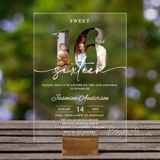 custom acrylic sweet sixteen invitations with photo ROSYA90 - Rosy Prints