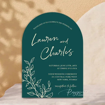 teal and rust arched wedding invitations RPS12