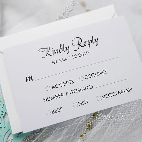 elegant tiffany wedding invitations with silver glitter 