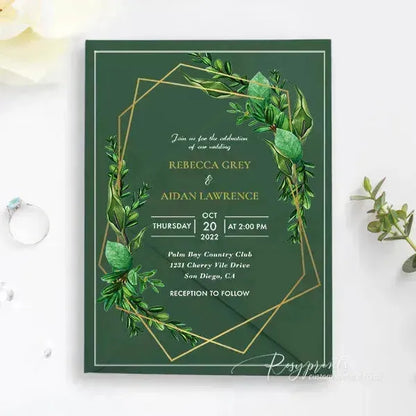 tropical green clear acrylic wedding invitations ROSYA11