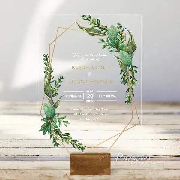 tropical green clear acrylic wedding invitations ROSYA11