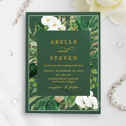 tropical greenery acrylic wedding invitations ROSYA74