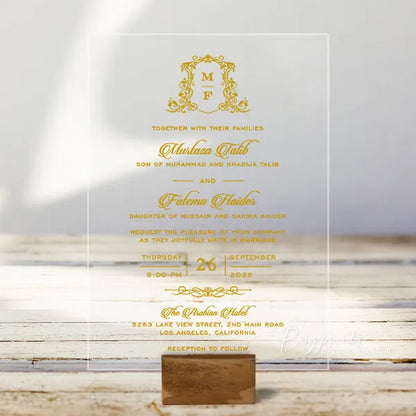 gold swirl clear acrylic wedding invitations ROSYA08