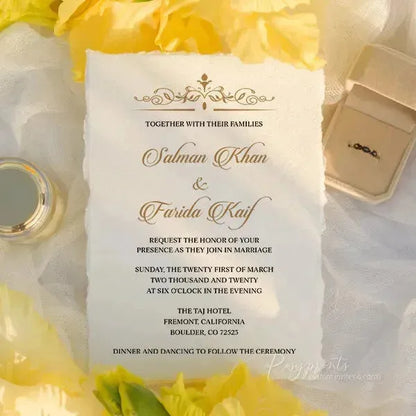 gold swirl deckled edge wedding invitations ROSYD09