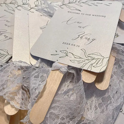 custom wedding program fan with lace bow ROSYWP03