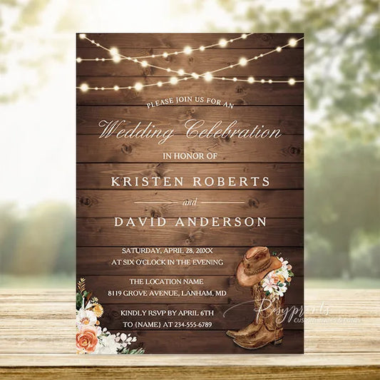 Rustic western country cowboy wedding invitations RPS35