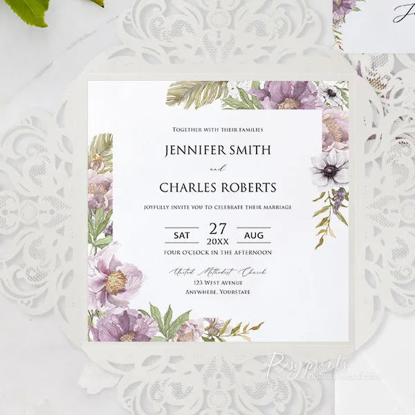 whimsical mauve purple flowers wedding invitations ROSYP36 - Rosy Prints