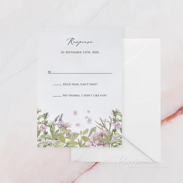 whimsical mauve purple flowers wedding invitations ROSYP36 - Rosy Prints