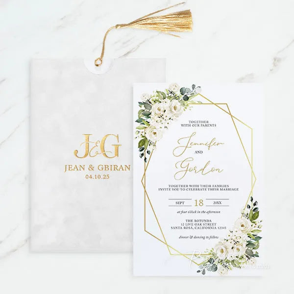 ivory flowers gold foil velvet wedding invitations