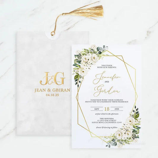 ivory flowers gold foil velvet wedding invitations ROSYP53 - Rosy Prints