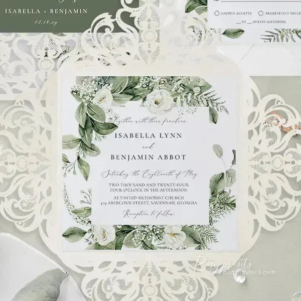 elegant floral sage green wedding invitations ROSYP18