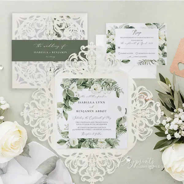 elegant floral sage green wedding invitations ROSYP18