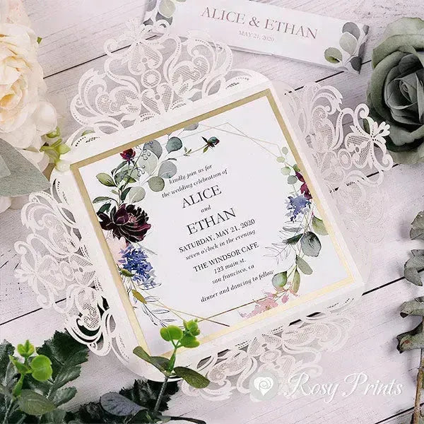 garden wildflower pocket wedding invitations ROSYP10