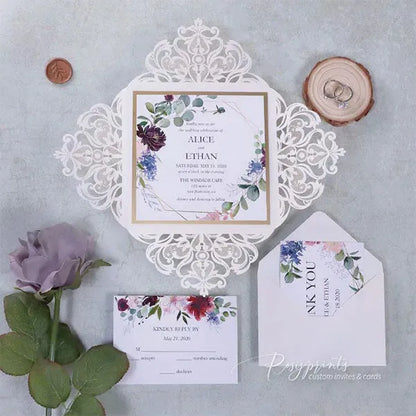 garden wildflower pocket wedding invitations ROSYP10